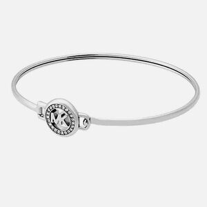 Michael Kors Crystal Stainless Steel Silver Tone Pavé Logo Bangle Cuff Bracelet
